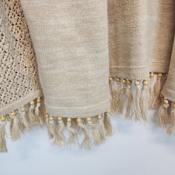 Storybook Knits Cardigan Sweater Size M Beige Crochet Fringe Granny Vintage - Picture 7 of 15